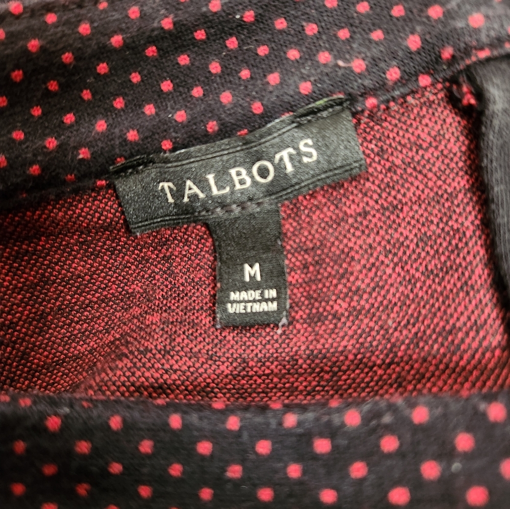 Talbots Black Red Polka Dot Zipper Accent Stretch Knit Top Size M - Picture 3 of 3